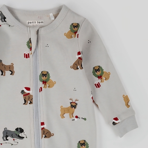 NWT FIRSTS by Petit Lem Pug Print Footed Sleeper, Boys 3 Months - Picture 2 of 2